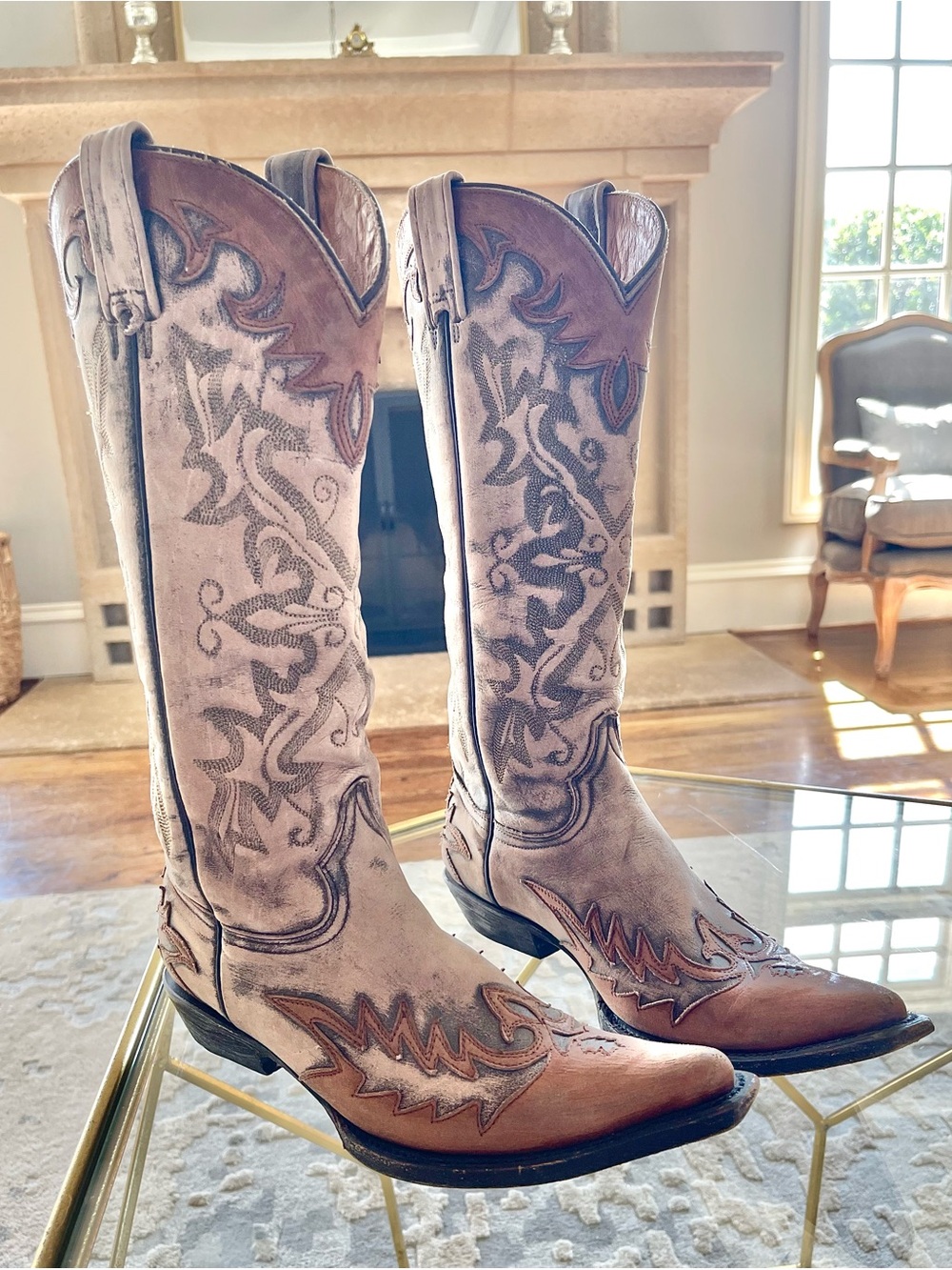 Stetson Two-Tone Embroidered Hand Tooled Western Boots